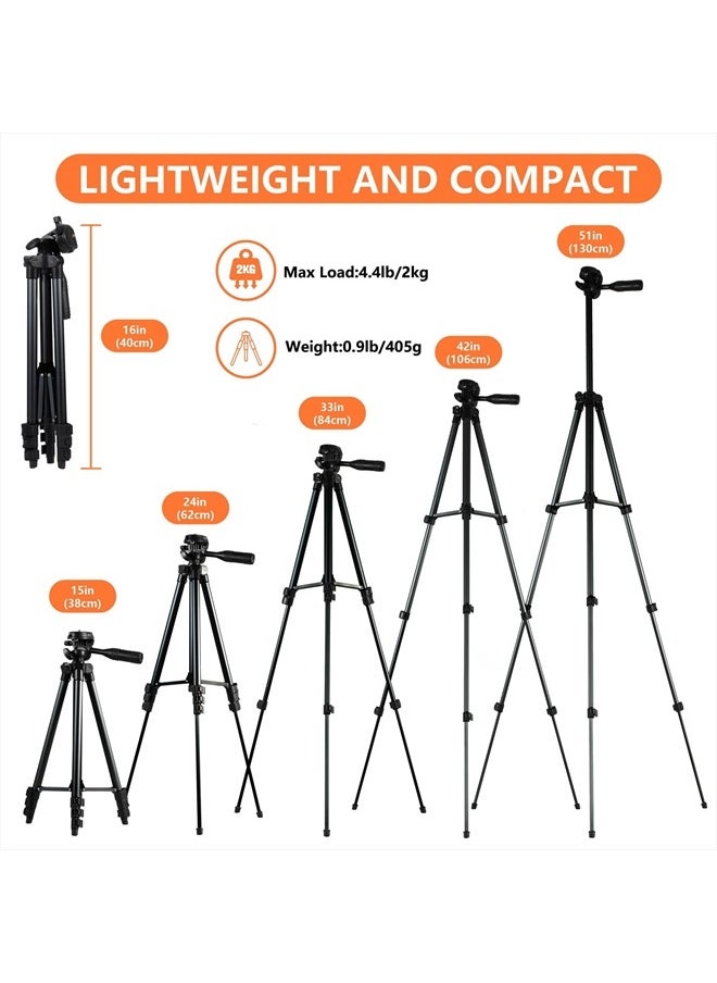 Polarduck - Camera Mount Phone Tripod Stand: 51-Inch 130cm Lightweight Travel Tripod for iPhone with Remote & Phone Holder & GoPro Adapter Compatible with iPhone & Android Cell Phone | Matte Black - Image 1