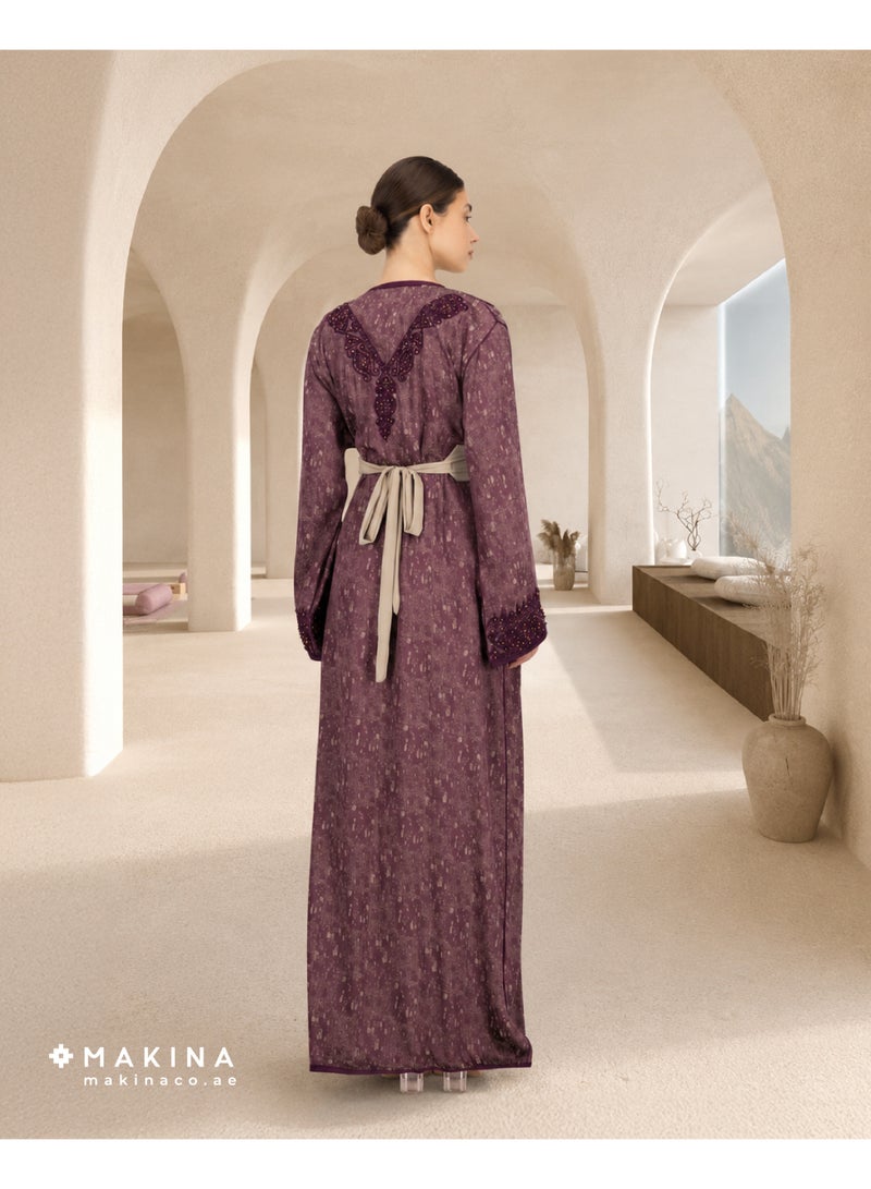MAKINA A Royal Moroccan Kaftan, Burgundy Cool Cotton Crepe - Image 2