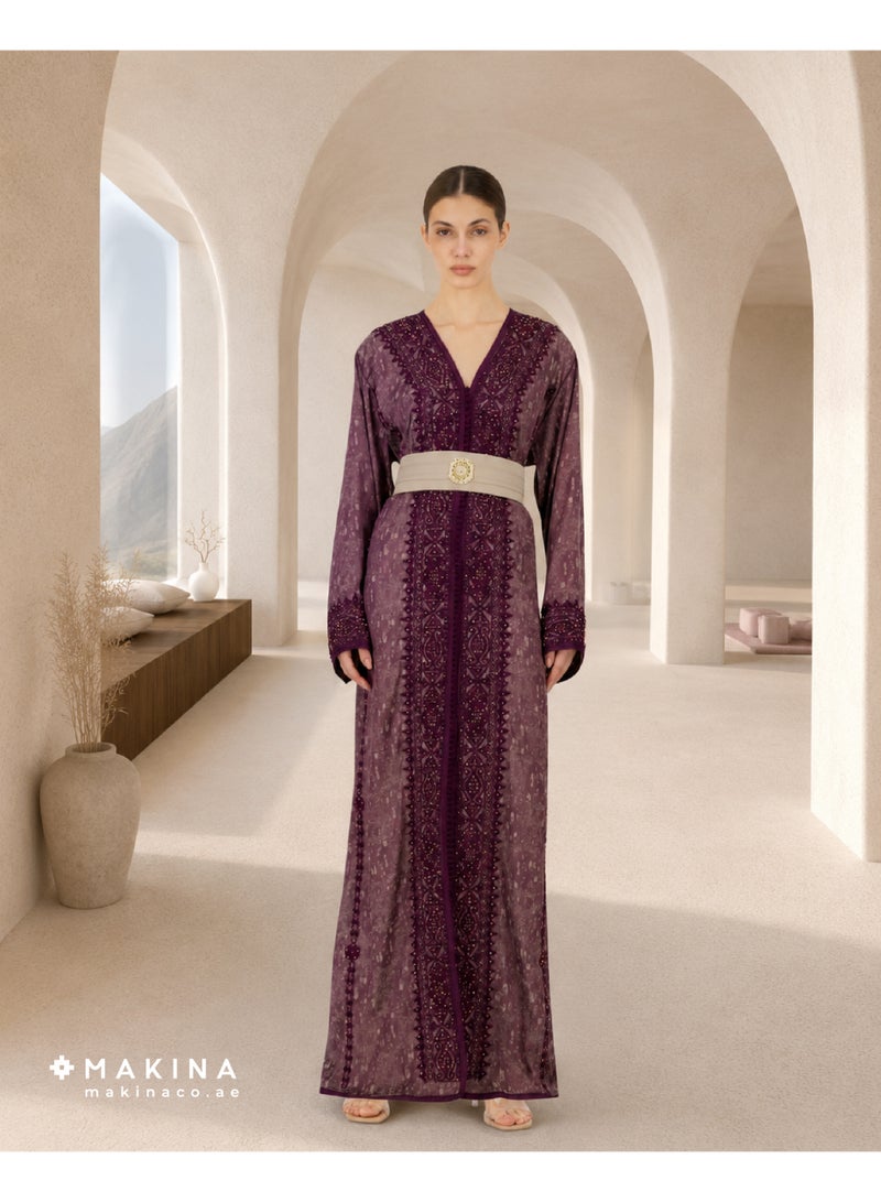 MAKINA A Royal Moroccan Kaftan, Burgundy Cool Cotton Crepe - Image 1