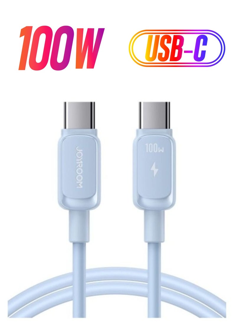 JOYROOM 100W Power Delivery PD Fast Charge Cable USB C To USB C Compatible For iPad Mini 6 MacBook Pro 2021 14 16 Inch MacBook Air iPad Pro 12.9 Inch Samsung S23 Plus Huawei P40 1.2 Meter Blue - Image 1
