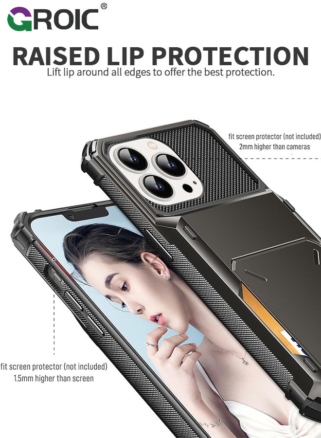 GROIC iPhone 15 Pro Gray Case Wallet Flip Cover 5 Card Back Pocket Credit Card Holder ID Slot Dual Layer Rugged TPU Bumper Hard Protective Armor Hybrid Shell for iPhone 15 Pro  - Image 4