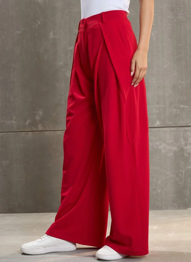 SASSAFRAS Red High-Rise Loose Fit Wide Leg Trousers for Women