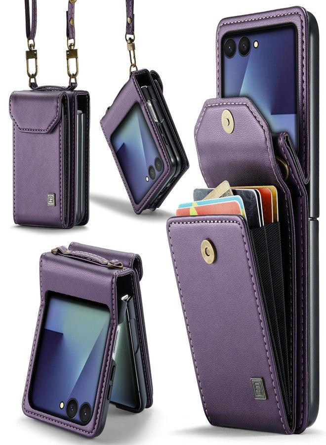 ASAPDOS Crossbody Case Compatible with Samsung Galaxy Z Flip 7,Retro PU Leather Strap Wristlet Flip Case with Magnetic Closure and Card Holder for Men Women Purple - Image 1