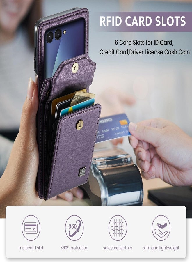 ASAPDOS Crossbody Case Compatible with Samsung Galaxy Z Flip 7,Retro PU Leather Strap Wristlet Flip Case with Magnetic Closure and Card Holder for Men Women Purple - Image 4
