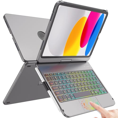 FUWANG Touch Keyboard Case for iPad (A16) 11th Generation 11 inch 2025 &10th Gen 10.9 inch 2022, 360° Rotate for iPad 10th Generation Case with Keyboard, Backlit Keyboard Case with Pencil Holder, Gray - Image 1