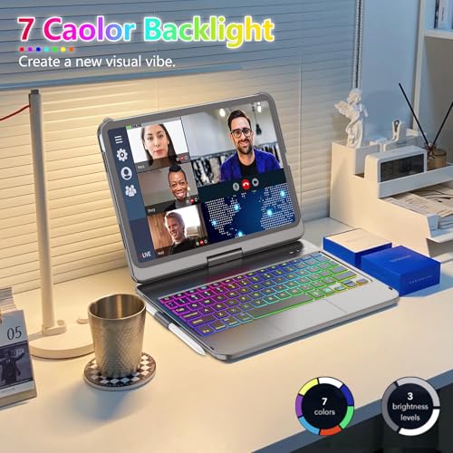 FUWANG Touch Keyboard Case for iPad (A16) 11th Generation 11 inch 2025 &10th Gen 10.9 inch 2022, 360° Rotate for iPad 10th Generation Case with Keyboard, Backlit Keyboard Case with Pencil Holder, Gray - Image 5