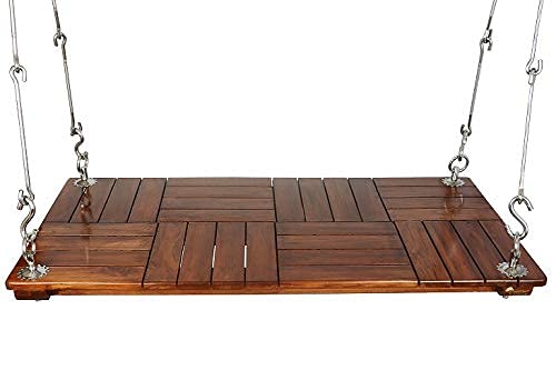 Decura 2 Seater Teak Wood Slats Hanging Swing Set Indoor Outdoor Jhula with Accessories Jhula Set for Home Garden Or Balcony with Human Weight Capacity of 200 kg i Light Walnut