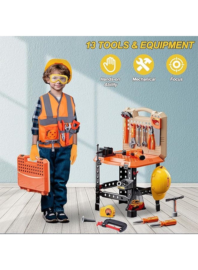 Kids Tool Bench,65 PCS Durable Pretend Play Tool Toys Set,KidsTool Bench Made Of Durable Plastic,Indoor/Outdoor Tool Bench For Children Construction,Tool Box For Toddlers Boys And Girls Gift, 40x15.5x26.5CM - Image 5