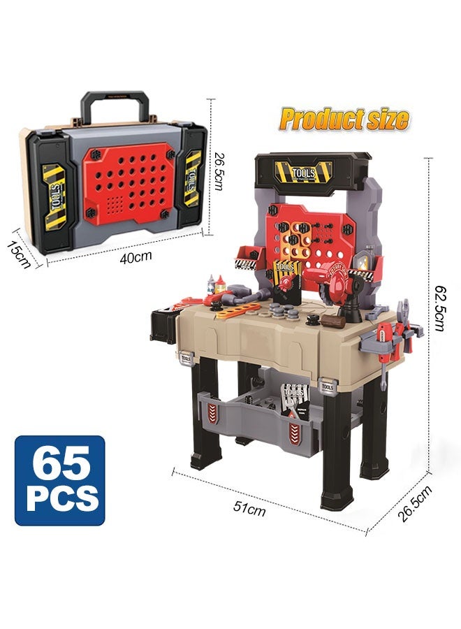 Kids Tool Bench,65 PCS Durable Pretend Play Tool Toys Set,KidsTool Bench Made Of Durable Plastic,Indoor/Outdoor Tool Bench For Children Construction,Tool Box For Toddlers Boys And Girls Gift, 40x15.5x26.5CM - Image 2