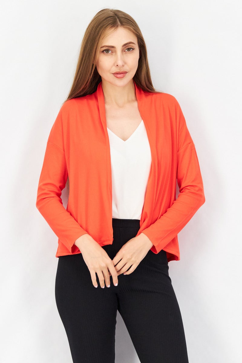 BB Dakota Women Split Neck Plain Cardigans, Hibiscus - Image 1