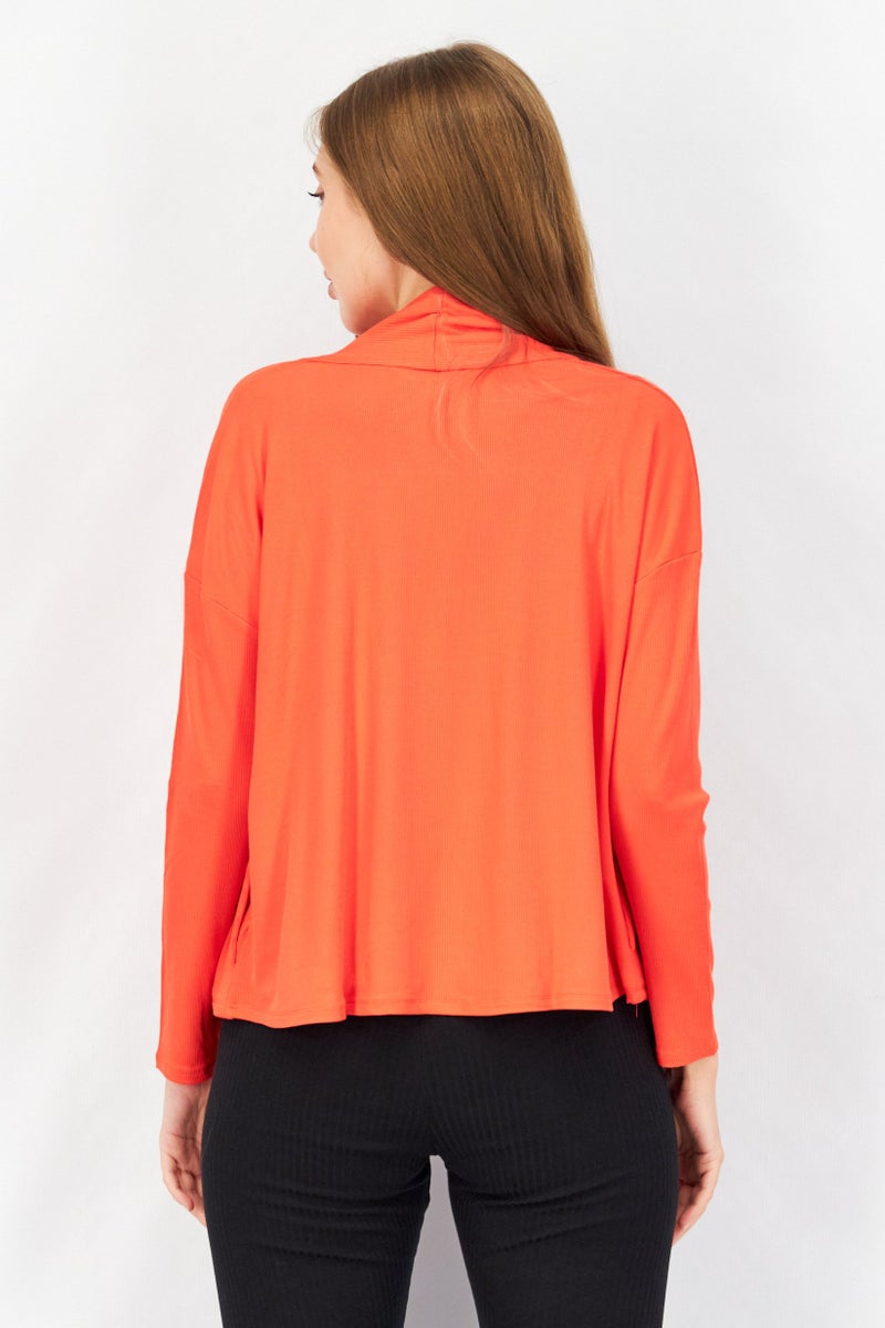 BB Dakota Women Split Neck Plain Cardigans, Hibiscus - Image 2