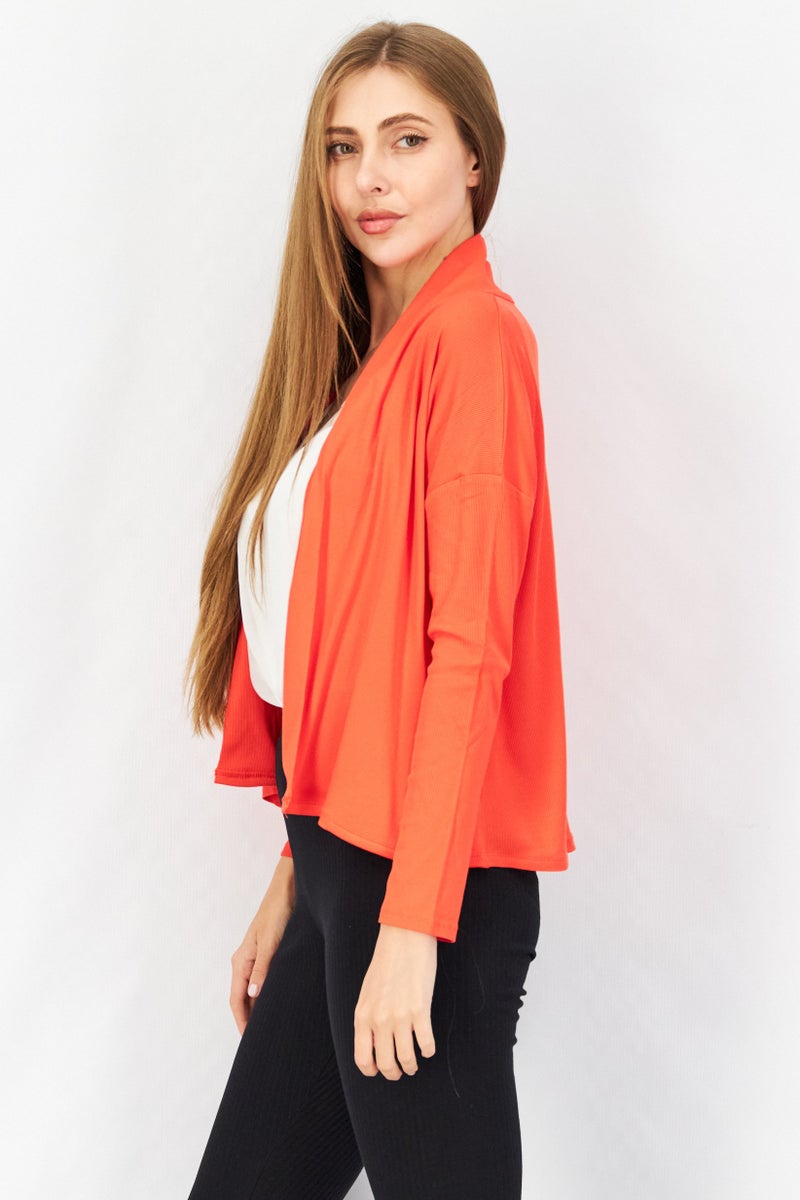 BB Dakota Women Split Neck Plain Cardigans, Hibiscus - Image 2