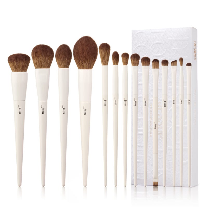 Jessup Makeup Brushes 14Pcs Makeup Brush Set Premium Synthetic Powder Foundation Contour Blush Concealer Eye Shadow Blending Liner Make Up Brush Kit Light Grey T329 - Image 1