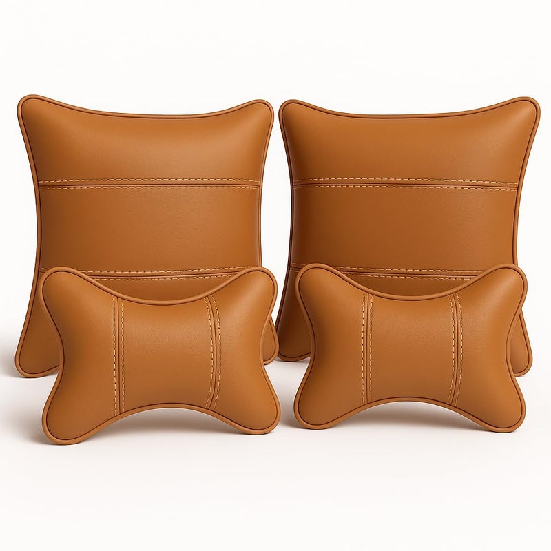 Car Neck Rest Cushions and Pillow Combo(Tan,Pack of 4)