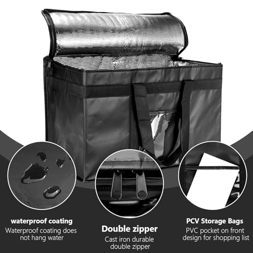 Yalin XXL Large Insulated Cooler Bag, Styrofoam Cooler of Keep Food Hot or Cold, Reusable Double Zipper Food Delivery Bag for Grocery Shopping, 20" W x 13" H x 10" D (Black, XXL (Pro)) - Image 3