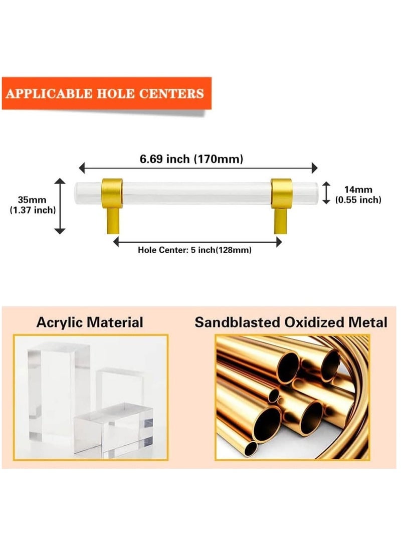 Pack Kitchen Cabinet Handles, 128mm Gold Kitchen Door Handles, 170mm Hole Center T Bar Drawer Cupboard Handles with Screws, Kitchen Drawer Pulls Bathroom Bedroom Wardrobe  - Image 2