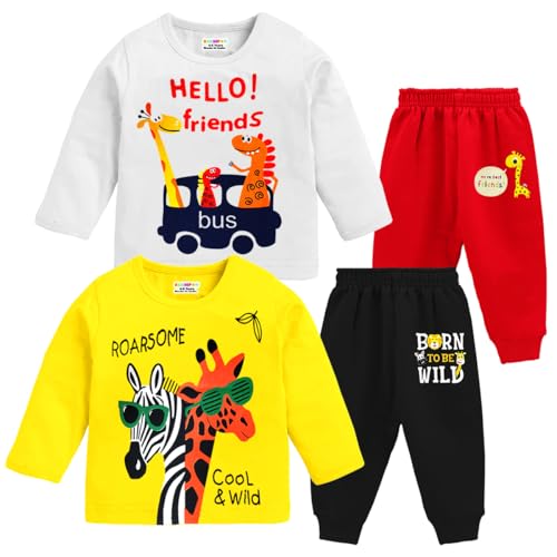 Kuchipoo Baby Boy Regular Fit Cotton T-Shirts and Pyjamas Set (KUC-PSUT-151, 3-4 Years, Multi-Colored) - Image 1