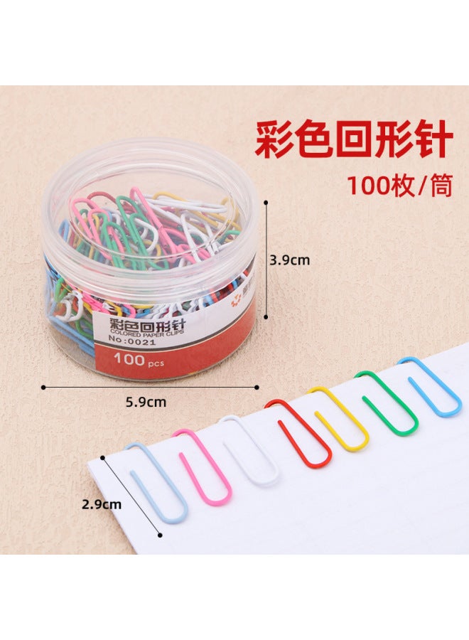 HELPS Creative Color Paper Clip Metal Tube Office Plastic 28mm Paper Clip 100 File Bookmarks - Image 1