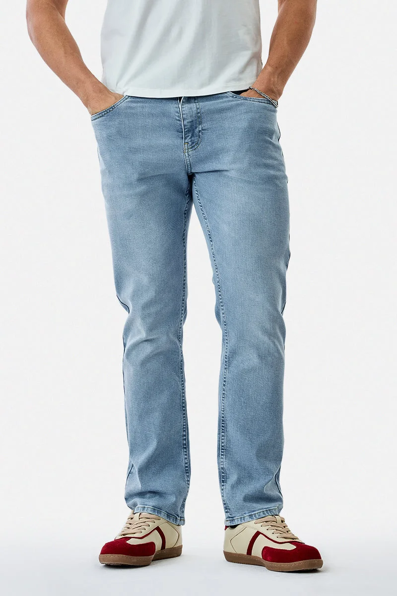 SNITCH Light Blue Solid Straight Fit Casual Jeans