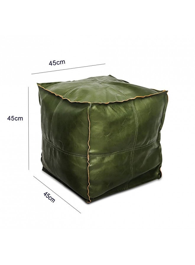 Louis Donné Louis Donné Unstuffed Pouf Ottoman Cover, Suqare Faux Green Leather Footstool, Small Bean Bag Chairs for Adults, Ottomans for Living Room, Bedroom and Kids Room, ONLY Cover  - Image 2