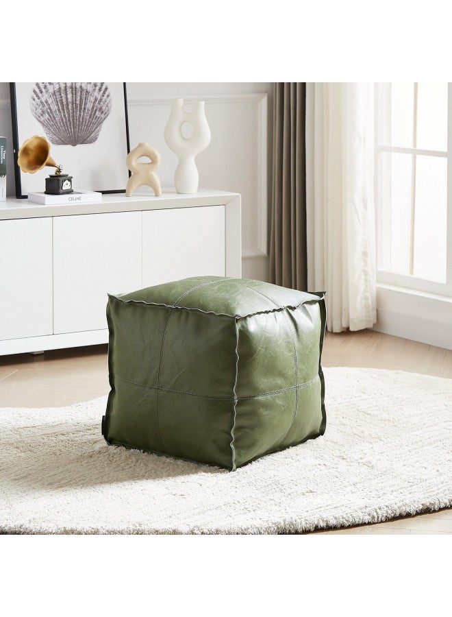 Louis Donné Louis Donné Unstuffed Pouf Ottoman Cover, Suqare Faux Green Leather Footstool, Small Bean Bag Chairs for Adults, Ottomans for Living Room, Bedroom and Kids Room, ONLY Cover  - Image 3