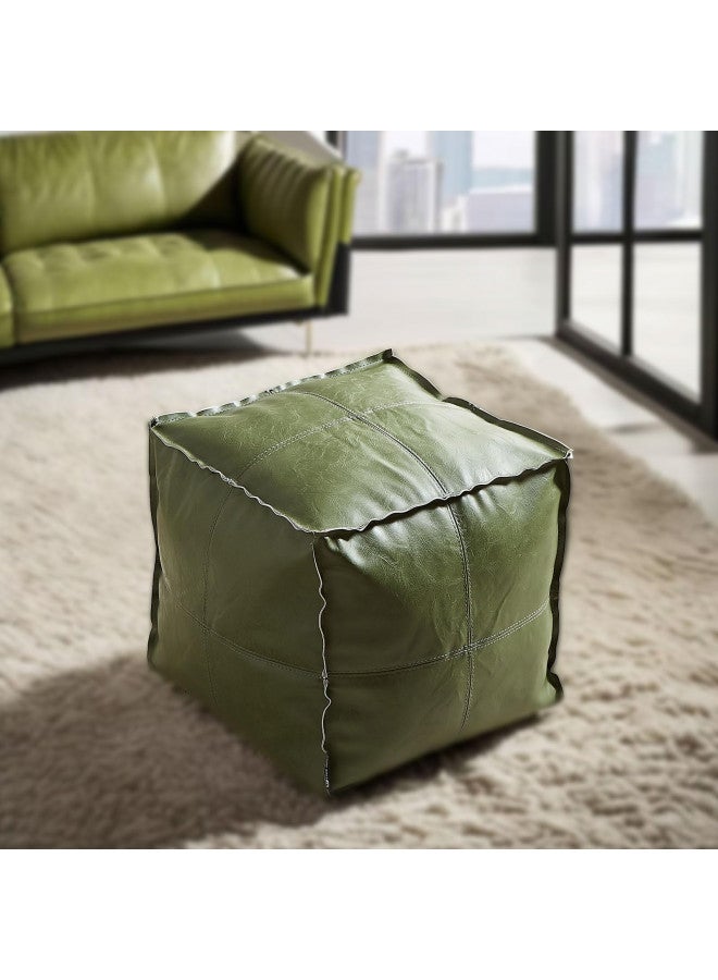 Louis Donné Louis Donné Unstuffed Pouf Ottoman Cover, Suqare Faux Green Leather Footstool, Small Bean Bag Chairs for Adults, Ottomans for Living Room, Bedroom and Kids Room, ONLY Cover  - Image 1