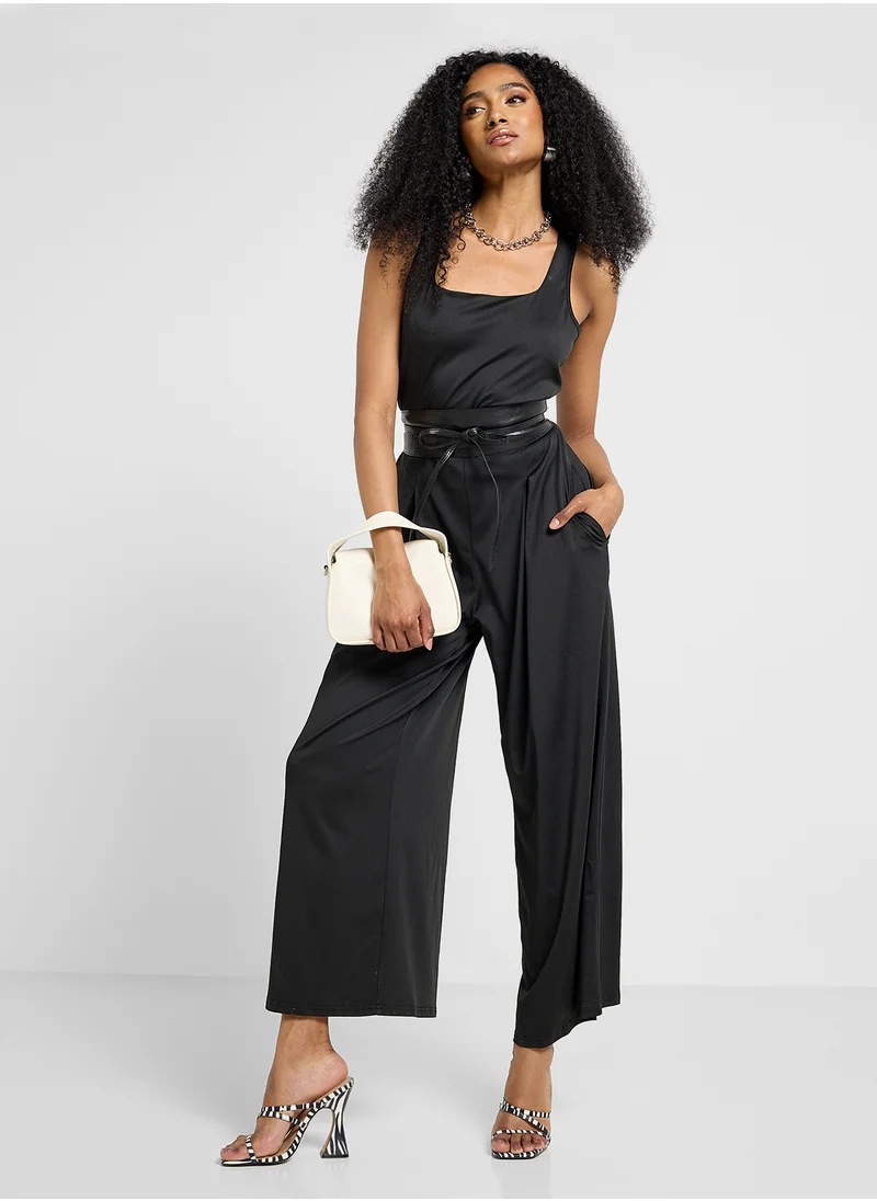 Ginger Square Neck Knitted Wide Leg Jumpsuit