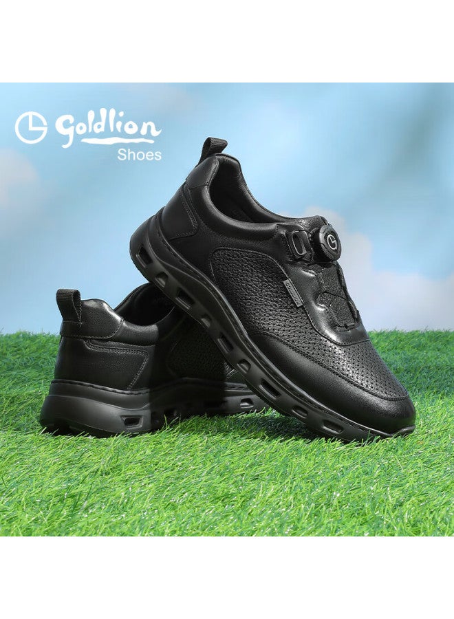 Goldlion Men's Fashion Versatile Comfortable Cushioning Sneakers Business Casual Shoes G559510353aad Black Perforated Size 43 - Image 2
