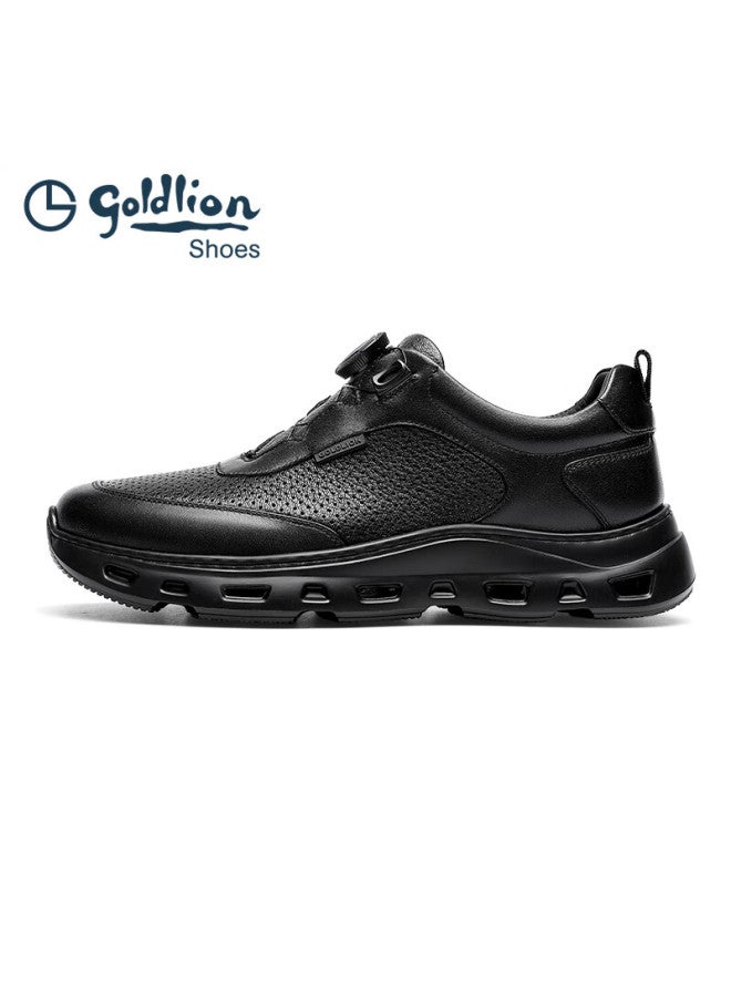 Goldlion Men's Fashion Versatile Comfortable Cushioning Sneakers Business Casual Shoes G559510353aad Black Perforated Size 43 - Image 4