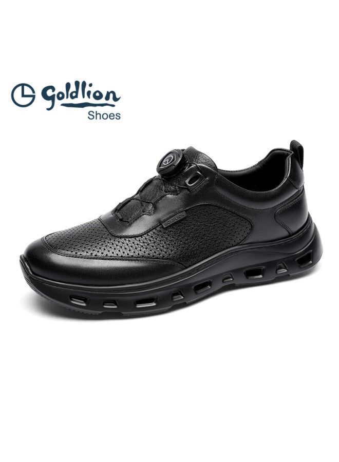 Goldlion Men's Fashion Versatile Comfortable Cushioning Sneakers Business Casual Shoes G559510353aad Black Perforated Size 43 - Image 5