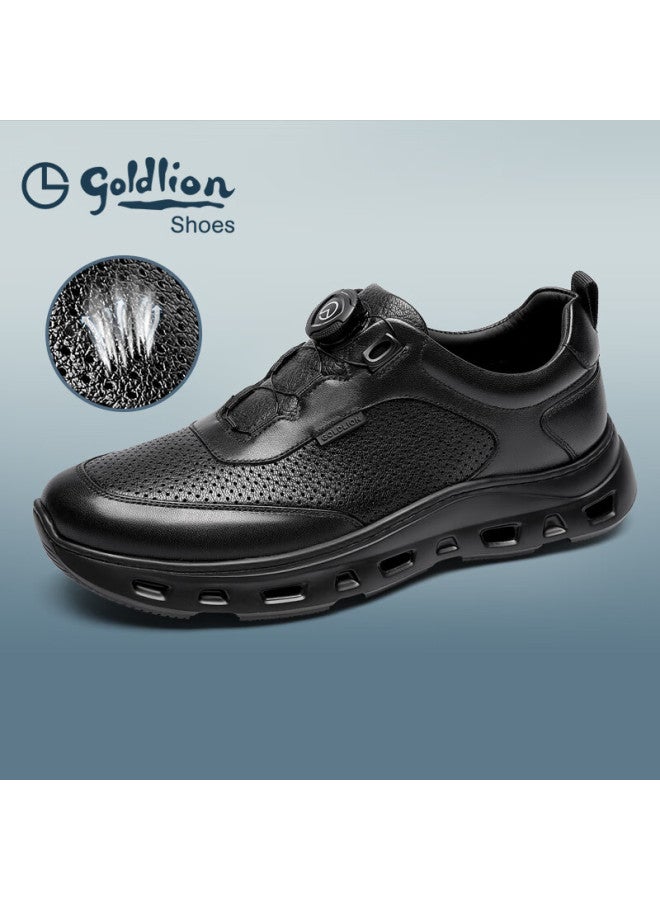Goldlion Men's Fashion Versatile Comfortable Cushioning Sneakers Business Casual Shoes G559510353aad Black Perforated Size 43 - Image 1