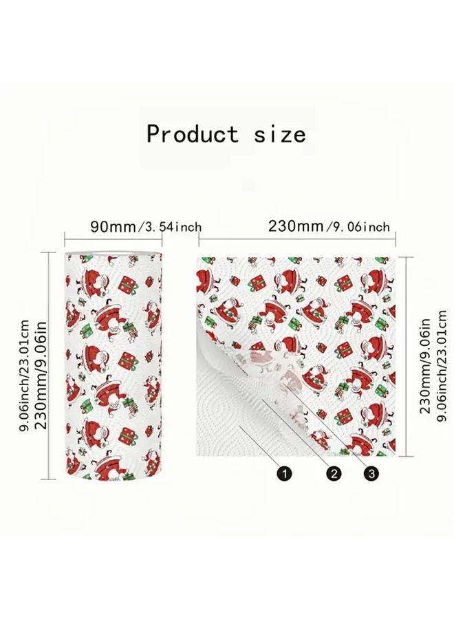 Christmas Kitchen Paper Towels 3 Layer Thick Disposable Washable Wet Dry Dual Purpose Non Stick Oil Cleaning Cloth Festive Season Prints Roll - Image 3