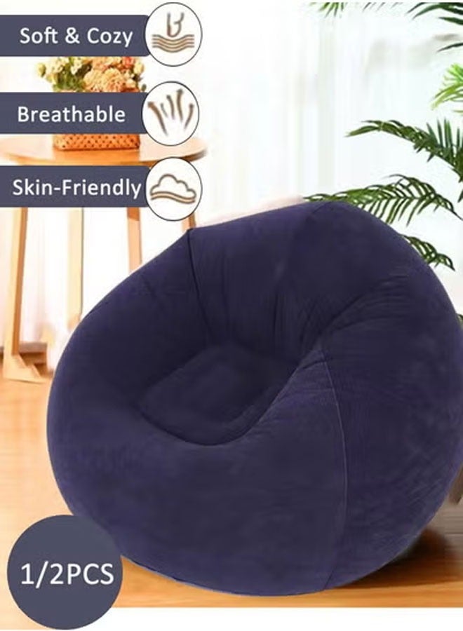 1/2 قطعة كرسي أريكة قابل للنفخ مع مضخة كهربائية قابلة للطي وقابلة للحمل وأريكة كسولة للقراءة وغرفة المعيشة وغرفة النوم والتخييم (أزرق داكن) - Image 1