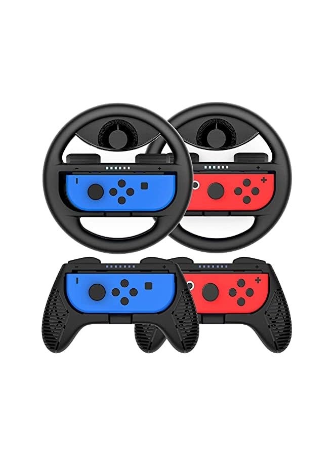 بروماس قبضة وحدة تحكم نينتندو سويتش - 4 قطع من أدوات التحكم في عجلة قيادة السباق، مجموعة مقبض مقبض اللعبة مناسبة لأجهزة تحكم نينتندو سويتش جوي كون (أسود) - Image 1