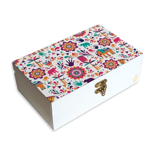 BRAHMA DESIGN Decorative Gift Box for Presents in India Design| Jewellery Box, Tarot Box, Vintage Box, Knick-knacks Storage Trunk Organiser, Gift Box for Packing, Multicolour, Engineered wood - Image 1