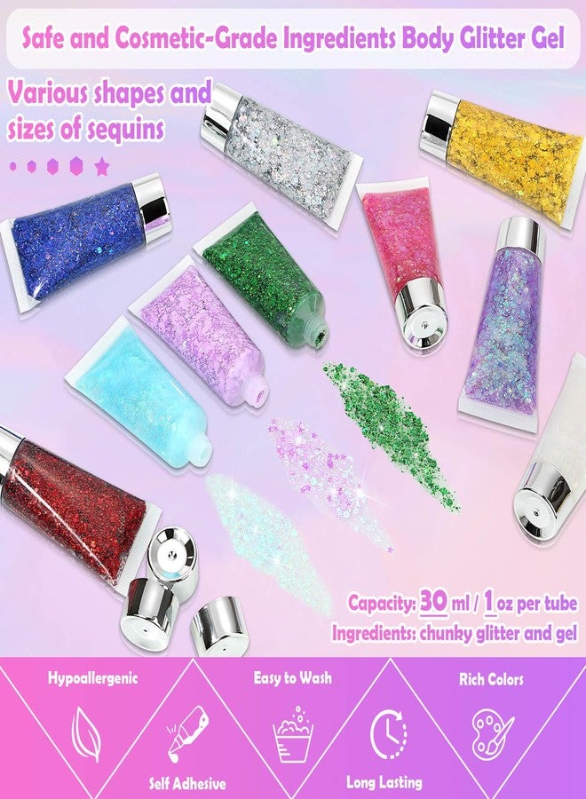Flasoo 10 Colors Body Face Glitter Gel for Skin and Hair, Makeup Sparkles Rave Accessories for Festival Outfits, Mermaid Decorations, Disco Cowgirl, Mardi Gras - Image 3