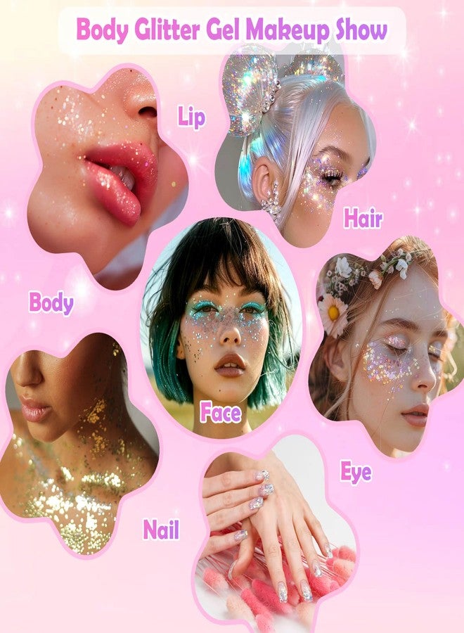 Flasoo 10 Colors Body Face Glitter Gel for Skin and Hair, Makeup Sparkles Rave Accessories for Festival Outfits, Mermaid Decorations, Disco Cowgirl, Mardi Gras - Image 4