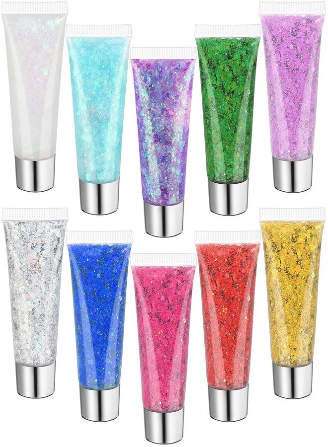 Flasoo 10 Colors Body Face Glitter Gel for Skin and Hair, Makeup Sparkles Rave Accessories for Festival Outfits, Mermaid Decorations, Disco Cowgirl, Mardi Gras - Image 1