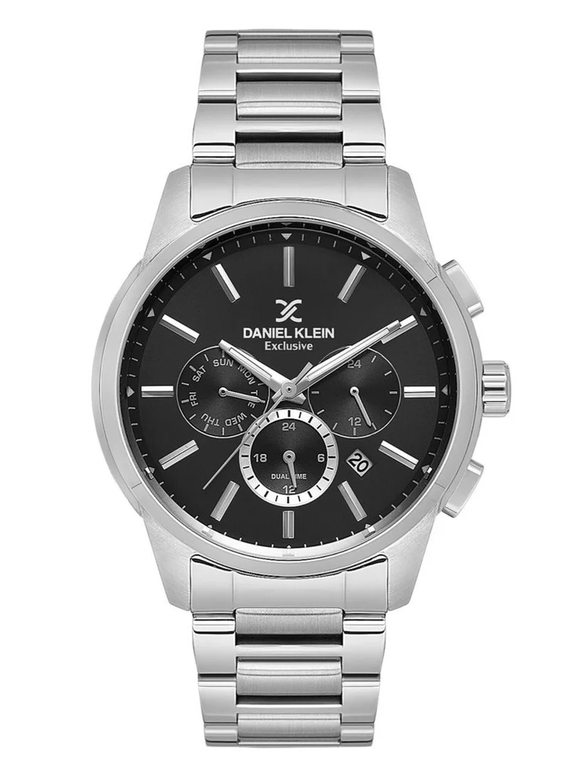 DANIEL KLEIN Men's Stainless Steel Silver Alloy Case Analog Black Round Sunray Dial Japanese Quartz Exclusive 50 Meters Water Resistant