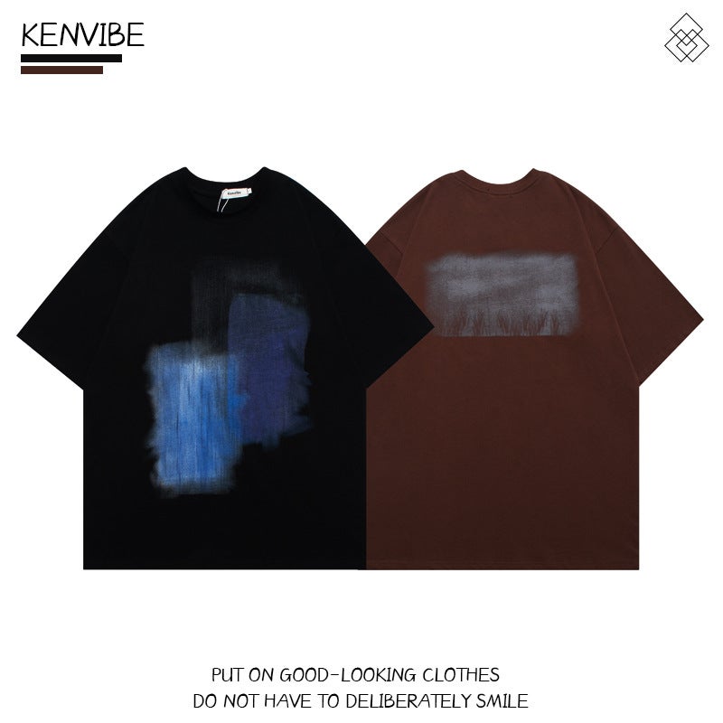 Kenvibe National Trend American Retro High Street Spray Paint Printed Short-Sleeved Men's and Women's Casual Summer New T-Shirts Dropshipping - Image 2