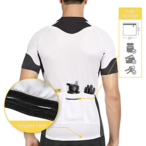 BERGRISAR Men's Basic Cycling Jerseys Short Sleeves Mountain Bike Bicycle Shirt Zipper Pockets White Size X-Large - Image 3