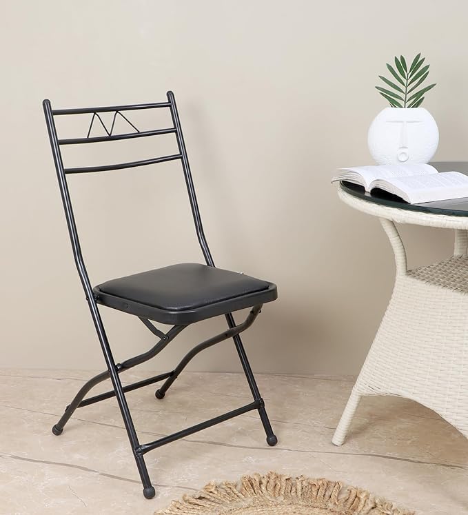 GoKoo 18inch Seating Height Metal Folding Chair with Cushion in Black for Home Showroom Garden Breakfast MetalBlack - Image 2