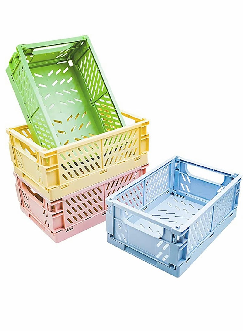 KASTWAVE ٤ عبوات سلال بلاستيكية للرفوف لتخزين المنزل والمطبخ، سلال تخزين قابلة للتكديس والطي لغرفة النوم والحمام والمكتب - Image 1