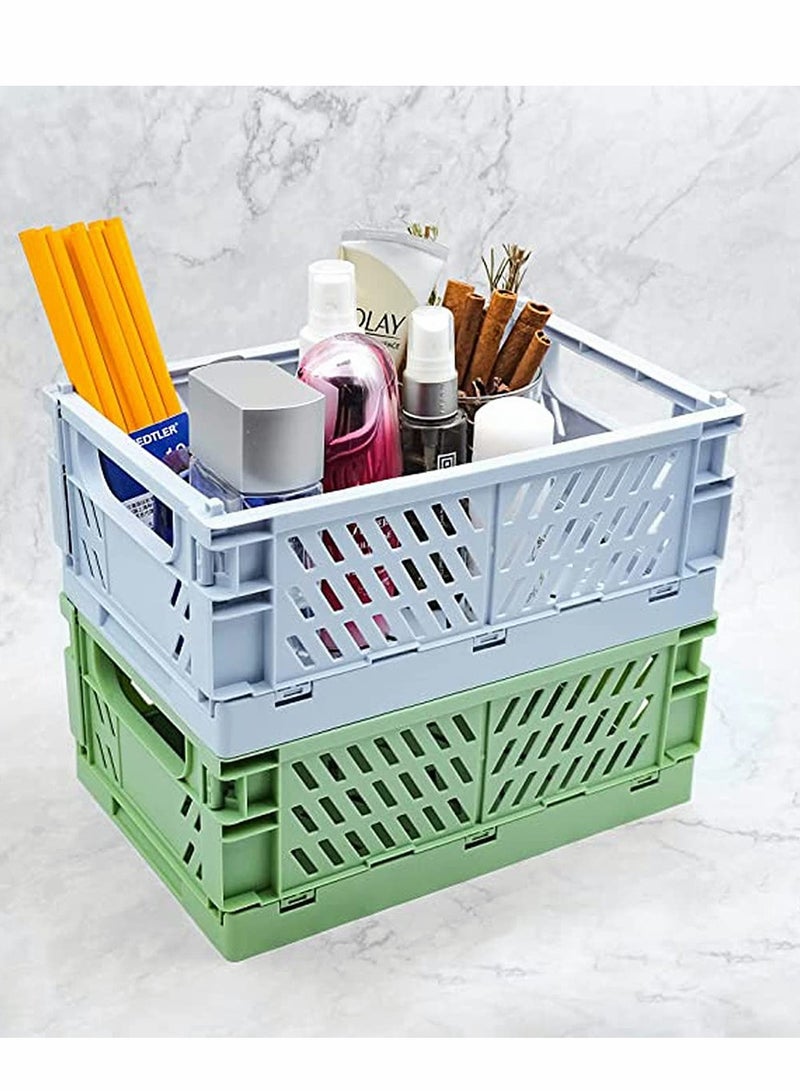 KASTWAVE ٤ عبوات سلال بلاستيكية للرفوف لتخزين المنزل والمطبخ، سلال تخزين قابلة للتكديس والطي لغرفة النوم والحمام والمكتب - Image 4