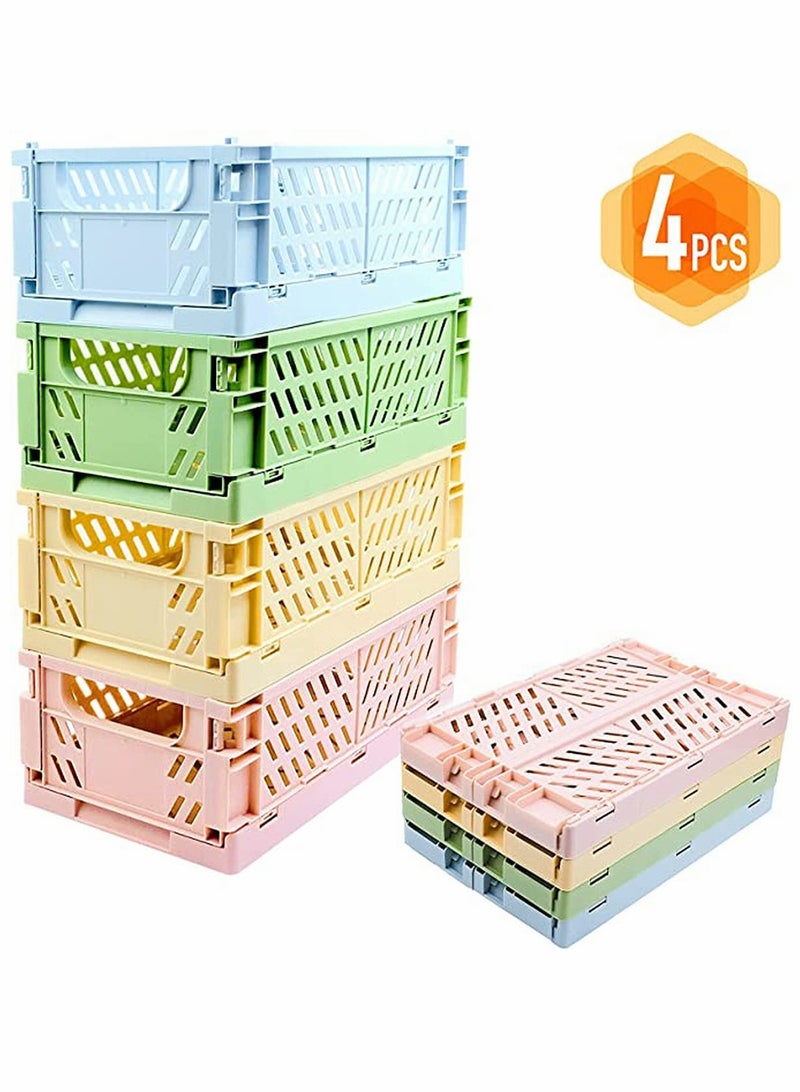 KASTWAVE ٤ عبوات سلال بلاستيكية للرفوف لتخزين المنزل والمطبخ، سلال تخزين قابلة للتكديس والطي لغرفة النوم والحمام والمكتب - Image 2