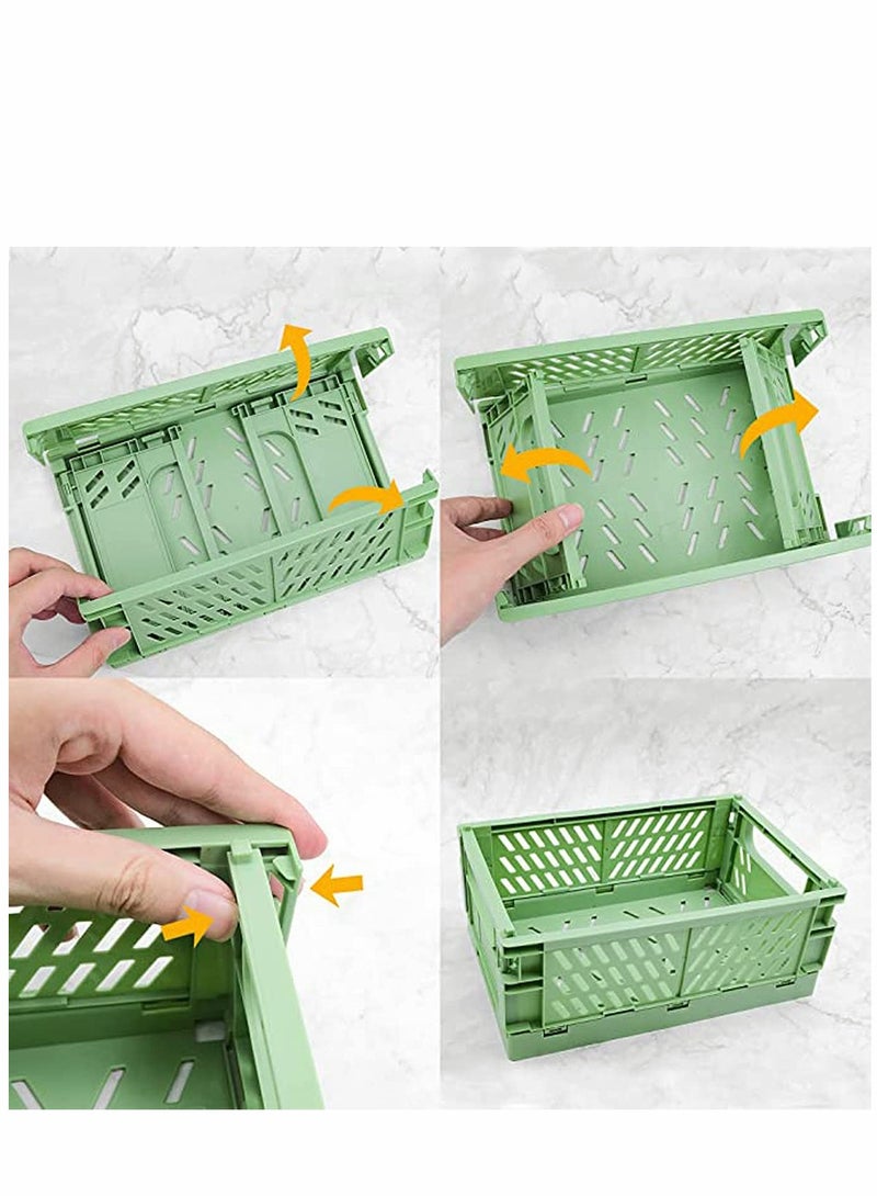 KASTWAVE ٤ عبوات سلال بلاستيكية للرفوف لتخزين المنزل والمطبخ، سلال تخزين قابلة للتكديس والطي لغرفة النوم والحمام والمكتب - Image 5