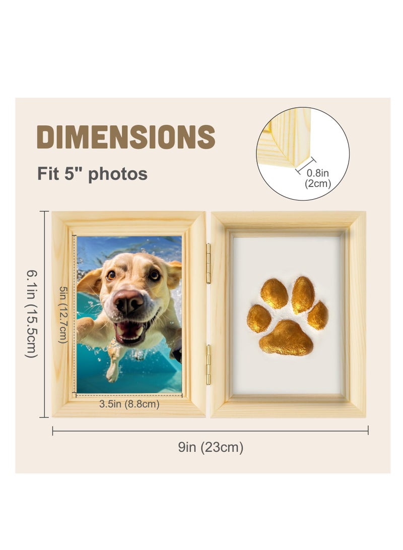 SOLARAE Paw Print Kit, with Picture Frame and Imprint Clay, Pawprints Impression Keepsake for Dogs Cats, Memorial Desk Display for Pets, Double-hinged Photo Frame, Soft & Easy to Mould, Natural - Image 3