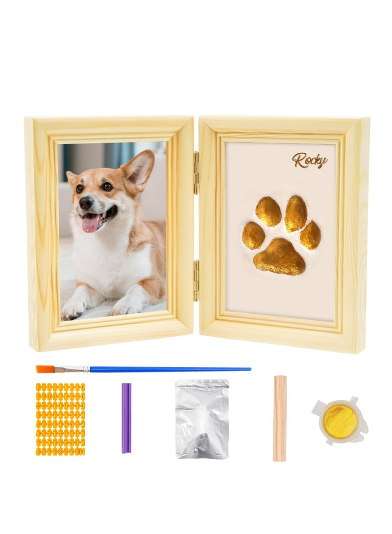 SOLARAE Paw Print Kit, with Picture Frame and Imprint Clay, Pawprints Impression Keepsake for Dogs Cats, Memorial Desk Display for Pets, Double-hinged Photo Frame, Soft & Easy to Mould, Natural - Image 1