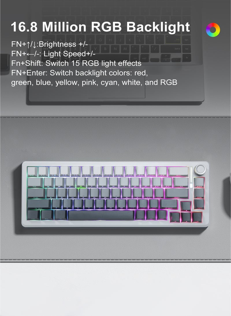 E-YOOSO Z-68 Tri-Mode Wireless RGB Gaming Keyboard, 67 Keys, Hot-Swap, PBT Compact Mechanical Keyboard, Dedicated Knob Control, 5-Layer Noise Dampening, Gradient Grey (Silverwood Switch) - Image 3