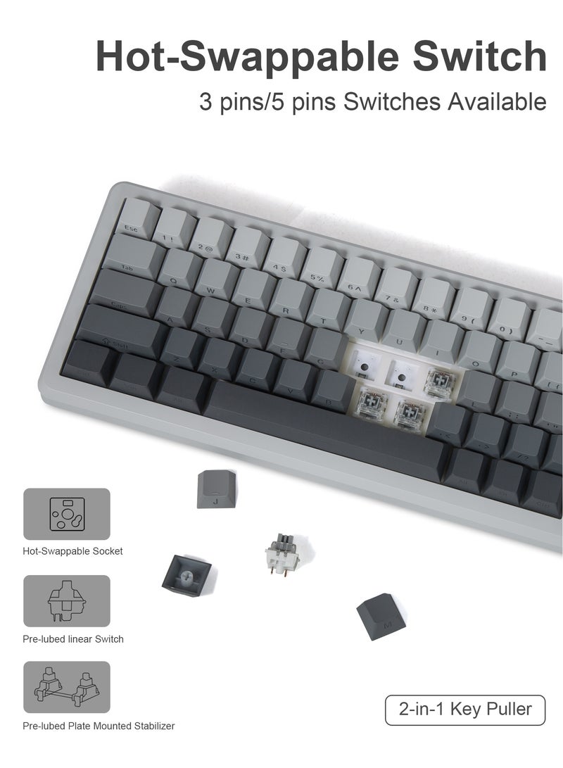 E-YOOSO Z-68 Tri-Mode Wireless RGB Gaming Keyboard, 67 Keys, Hot-Swap, PBT Compact Mechanical Keyboard, Dedicated Knob Control, 5-Layer Noise Dampening, Gradient Grey (Silverwood Switch) - Image 5